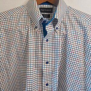 Paul Frederick‎ Non-Iron Cotton Check Dress Shirt With Contrast Trim 16.5/32